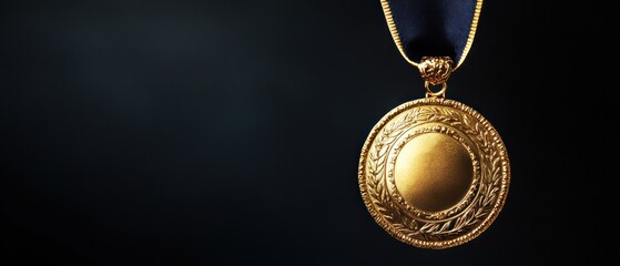 A gold medal hanging from a dark background, symbolizing achievement and recognition.