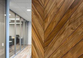 Chevron Wood Paneling Office Wall Detail