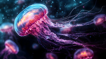 Glowing Jellyfish Underwater: Mesmerizing Bioluminescence & Graceful Movement