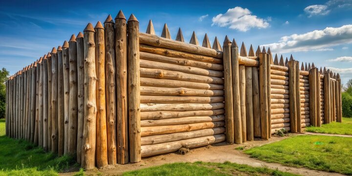 Ancient style stockade made of natural logs