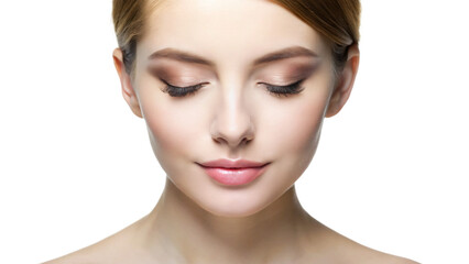 Fototapeta premium Close-up portrait of a woman with flawless skin, showcasing natural beauty and radiant health, eyes closed