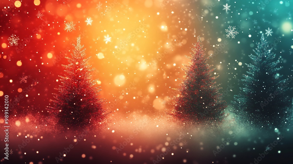 Poster modern christmas background abstract pine trees in red and green over a gradient background with spa