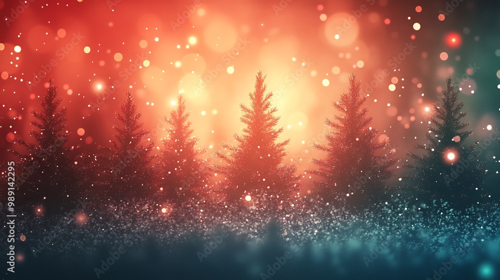 Poster modern christmas background abstract pine trees in red and green over a gradient background with spa