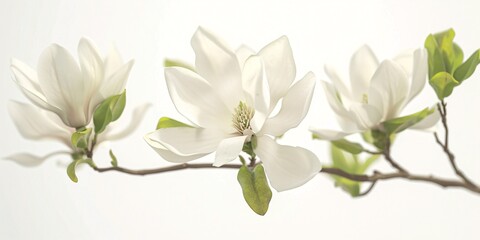 Fototapeta premium Southern Magnolia art prints, Floral wallpapers Magnolia, Magnolia flowers on white, Elegant Magnolia decor 