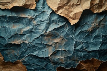 A Close-Up of Crumpled Brown and Blue Paper