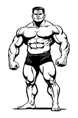 Fototapeta premium Strongman . Fictional character . Black and white illustration