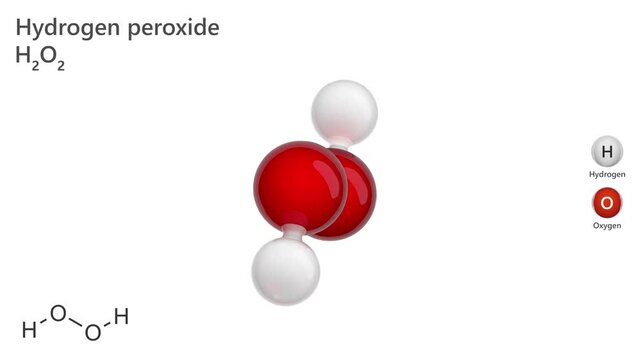 3D model of Hydrogen Peroxide (H2O2), or hydrogen dioxide. A colorless liquid. It useful in various industries such as chemical production, food industry and medical field. White background. 3d render