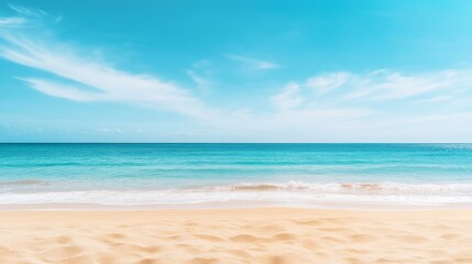 Obraz premium Serene Golden Beach and Turquoise Ocean under Cloudless Summer Sky