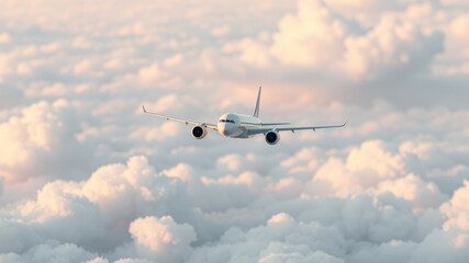 3D Airplane Flying Over Minimalist Landscape