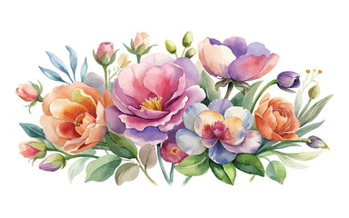 Flowers watercolor vector illustration Manual composition on white background