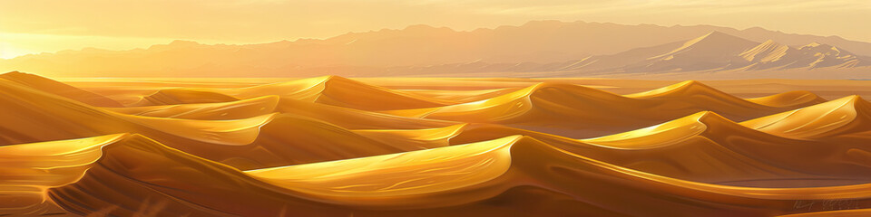 Sunlit Golden Sand Dunes: Sunlight reflects off golden sand dunes in a desert landscape.