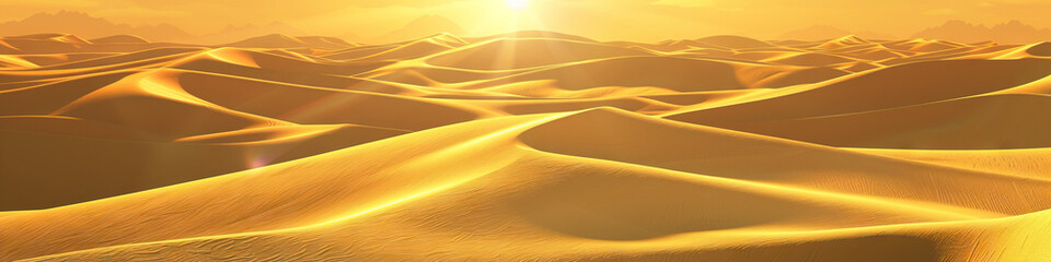 Sunlit Golden Sand Dunes: Sunlight reflects off golden sand dunes in a desert landscape.