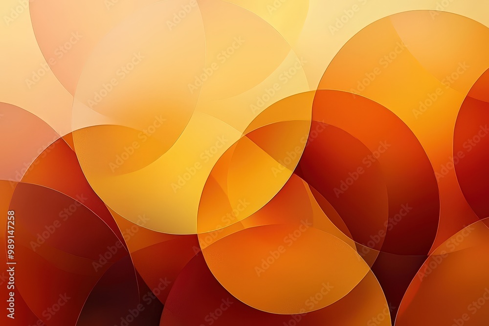Poster colorful overlapping circles in shades of orange and yellow blend seamlessly to form a warm, invitin