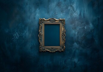 Ornate Antique Frame on Blue Textured Wall