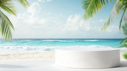 Obraz premium Tranquil Tropical Beach Paradise with Swaying Palm Trees and Turquoise Ocean Waves