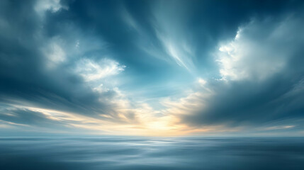 Dramatic Sky with Clouds Over a Calm Ocean at Sunset