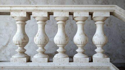 Fototapeta premium Vintage architectural feature: white baroque balustrade with imitation travertine finish.
