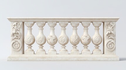 Vintage architectural feature: white baroque balustrade with imitation travertine finish.