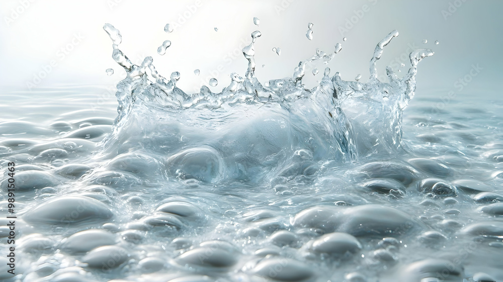Poster water droplet splashing with bubbles, creating abstract art