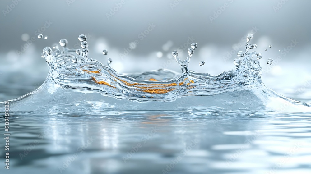 Poster water drop splashing and creating a crown of ripples