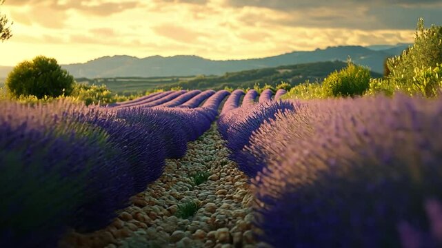 A moment in the rows of purple blooms that stretch to the horizon in the lavender fields of Provence, France.