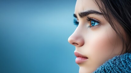 Obraz premium Close up of Woman s Eye with Blue Eyes and Long Eyelashes