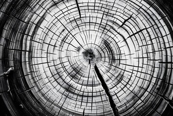Black & White Detailed Tree Trunk Cross-Section