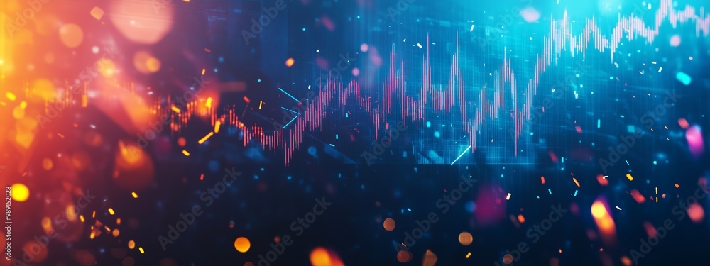 Poster dynamic audio waveform visualization with vibrant colors set against a dark background highlighting 