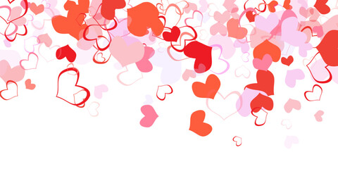 Red hearts on a white background greeting card for Valentine's day. Vector illustration Vector illustration. Paper cut decorations for Valentine's day border or frame design,