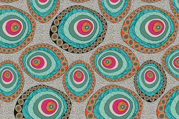 African Wax Print fabric, Ethnic handmade ornament for your design, Afro Ethnic flowers and tribal motifs geometric circle elements. Vector texture, Africa Ankara textile fashion style background