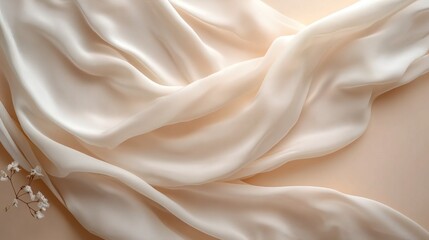 Obraz premium A flowing, soft, ivory silk fabric draped elegantly, highlighting its smooth texture and delicate appearance against a subtle background.