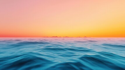 Obraz premium Vast ocean view with distant islands on the horizon, calm waters, golden sunlight reflecting off the waves, vibrant colors, hyperrealistic