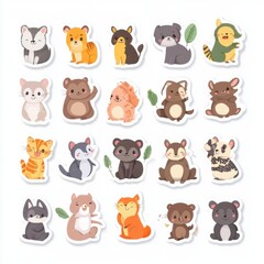 Cute animal stickers featuring diverse woodland creatures in vibrant colors. Perfect for kids' crafts, decoration, and educational purposes.