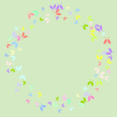 Heart of butterflies Valentine's day card Vector illustration. Yellow various flowers and butterflies breeze, each studio photographed and isolated on absolute white beautiful color butterflies,set/