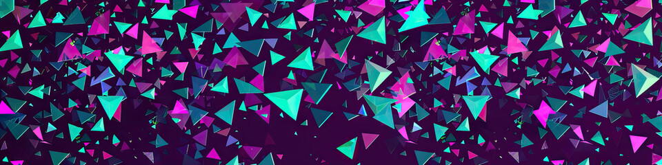 Kaleidoscopic Purple and Pink Abstract Pattern with Falling Teal Triangles