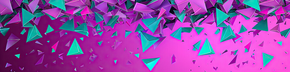 Kaleidoscopic Purple and Pink Abstract Pattern with Falling Teal Triangles