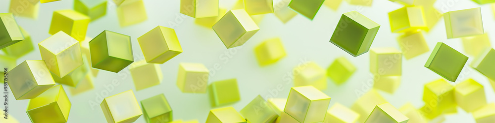 Poster lemony yellow and soft green abstract pattern with dropped lime squares