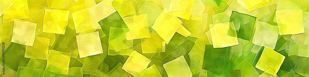 Poster lemony yellow and soft green abstract pattern with dropped lime squares
