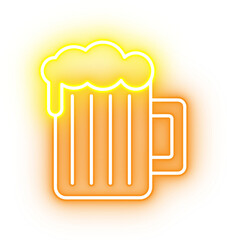 Neon beer mug icon on transparent background