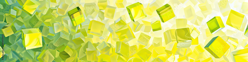 Poster lemony yellow and soft green abstract pattern with dropped lime squares