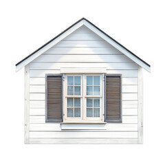 Fototapeta premium Charming white house exterior with wooden shutters transparent