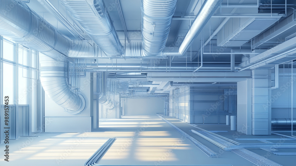 Aufkleber a detailed view of an hvac system blueprint showcasing sustainable building design with extensive du