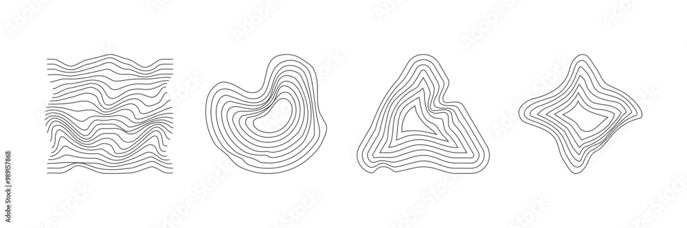 Poster set of striped shapes with irregular waves isolated on white background. flat vector decorative desi
