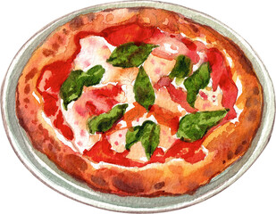 neapolitana pizza italian food, watercolor painting hand-drawn illustration © 3dcr3at3