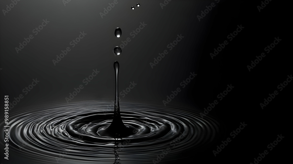 Poster water drop splashing and creating ripples on dark surface