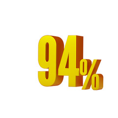 3d illustration of golden number 94 percent or 94% isolated on white background. 3d render.