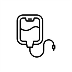 Bag Infusion Medical Icon. Vector Illustration of liquid fluid plasma blood donation plastic bag or tube. Isolated on white background.