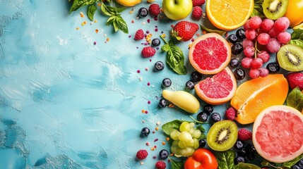 Healthy eating flat design top view nutrition animation Complementary Color Scheme