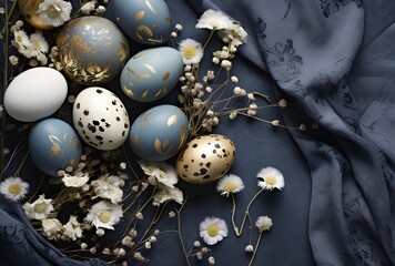 Obraz premium Elegant Easter Eggs with Gold Accents and Floral Decor