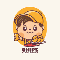 cute cartoon mascot with chips